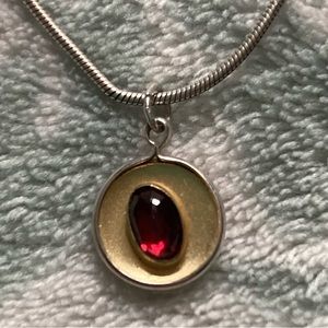 HOLLY YASHI Signed, Vintage Sterling Silver & Garnet Reversible Pendant Necklace